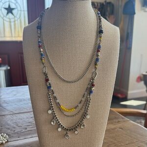 Premier Designs Jess Necklace Antique Layer Matte Silver Plated Crystal Glass